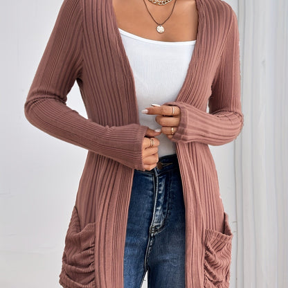 Comfortabel Dames Vest Met Zakken En Geribde Structuur