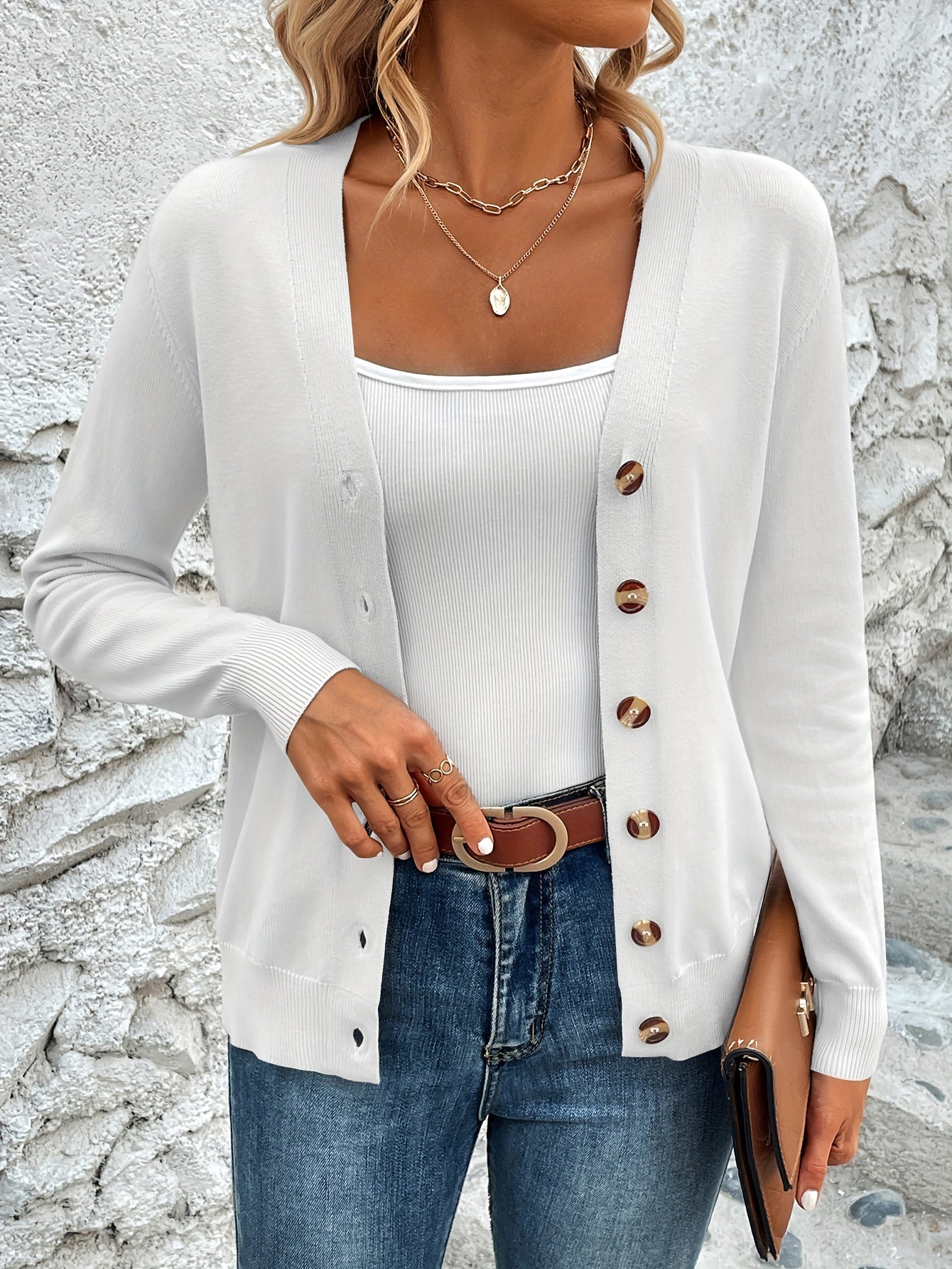 Elegant Dames Vest Met Knopen En Lange Mouwen