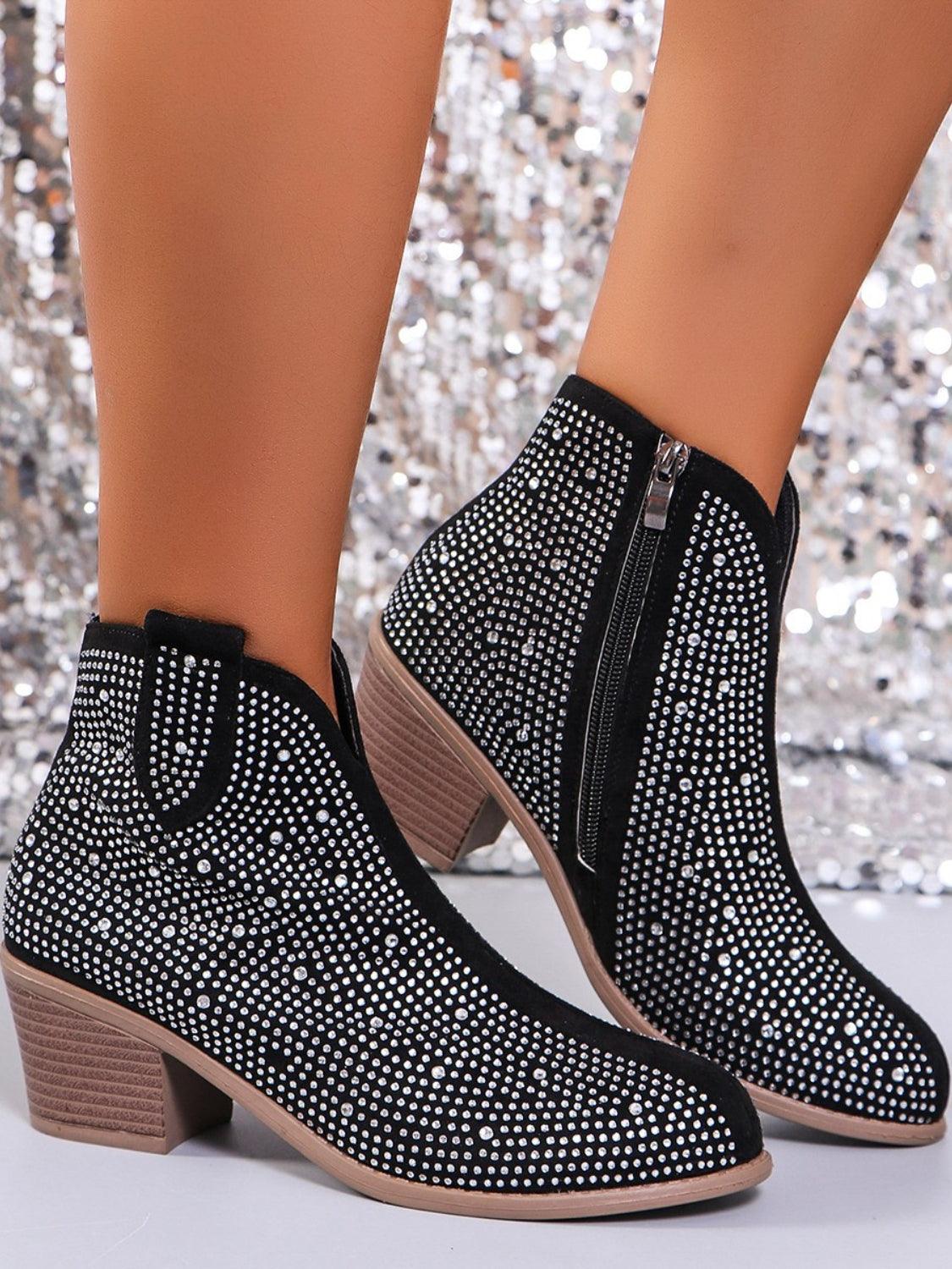 Lara – Glitter Enkelboots voor Dames met Strass en Blokhak