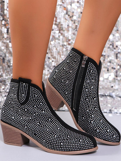 Lara – Glitter Enkelboots voor Dames met Strass en Blokhak