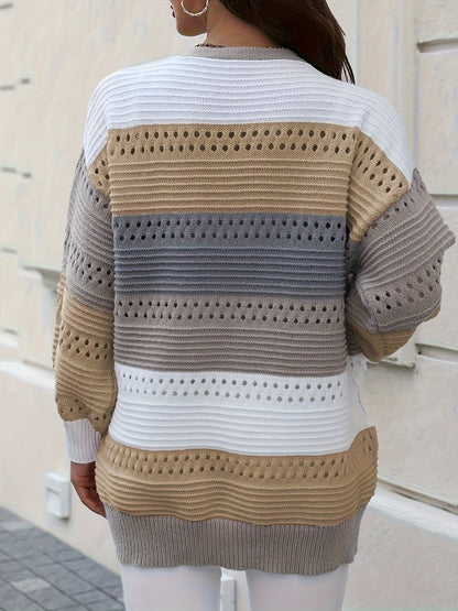 Plus Size Dames Openvallend Opengewerkt Gebreid Vest