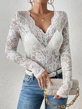 Iridessa - Elegante V-hals top met lange mouwen en kant voor dames