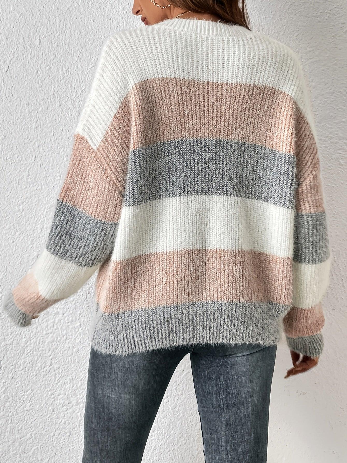 Gestreepte Winter Sweater Dames Lange Mouwen Gebreid
