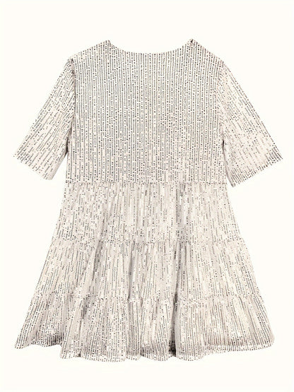 Pailletten Mini Feestjurk Voor Dames Met Ronde Hals En Korte Mouwen
