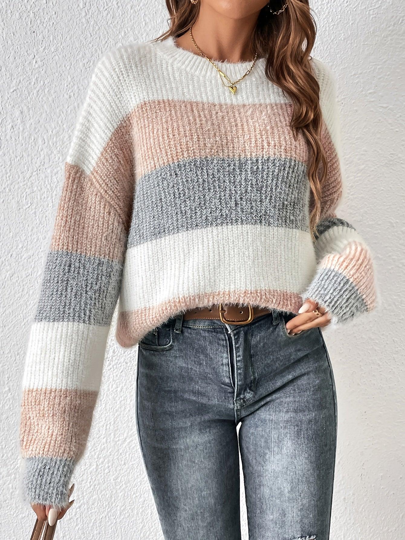 Gestreepte Winter Sweater Dames Lange Mouwen Gebreid