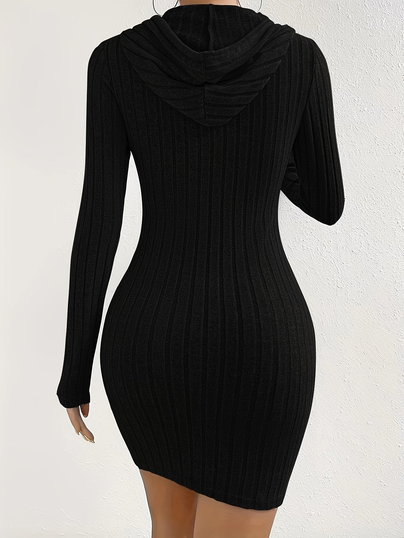 Geribde Mini Bodycon Sweaterjurk met Lange Mouwen