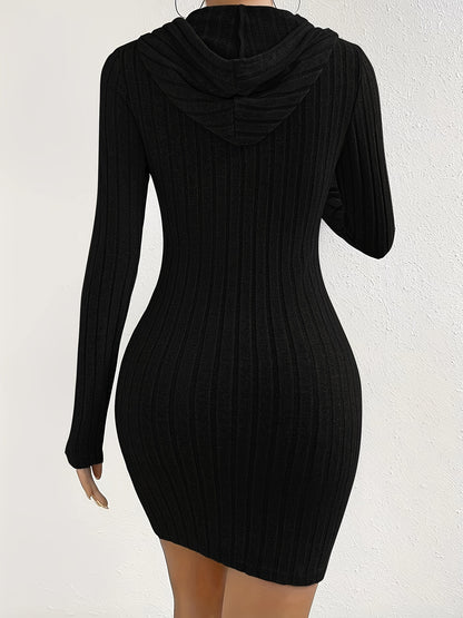 Geribde Mini Bodycon Sweaterjurk met Lange Mouwen
