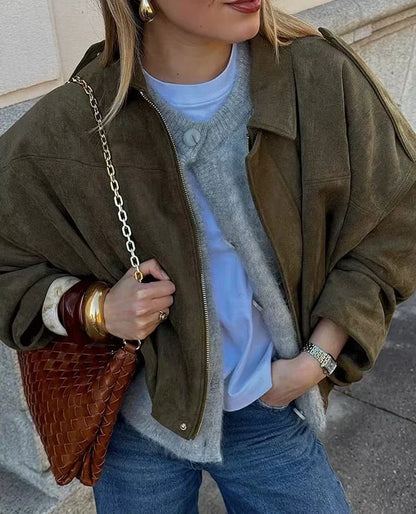 Oversized Suède Leren Jas Voor Vrouwen Stijlvol