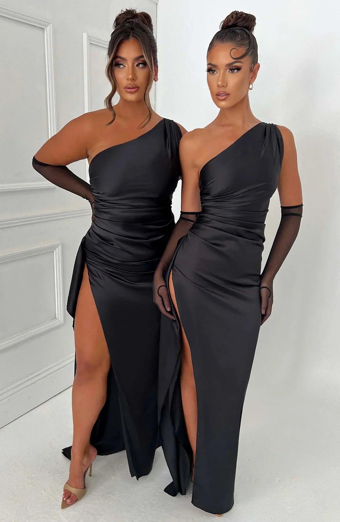 Sophia - Asymmetrische Satijnen Maxi Jurk met Hoge Split