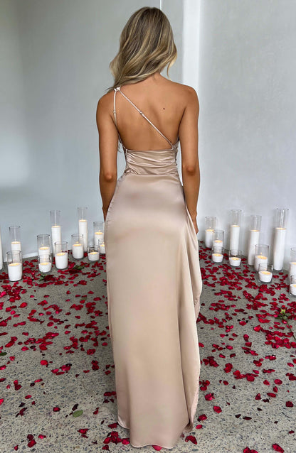 Sophia - Asymmetrische Satijnen Maxi Jurk met Hoge Split