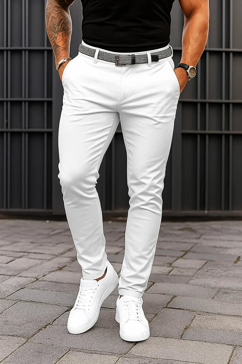 Heren Stretch Chino Broek Met Slim Fit En Zakken