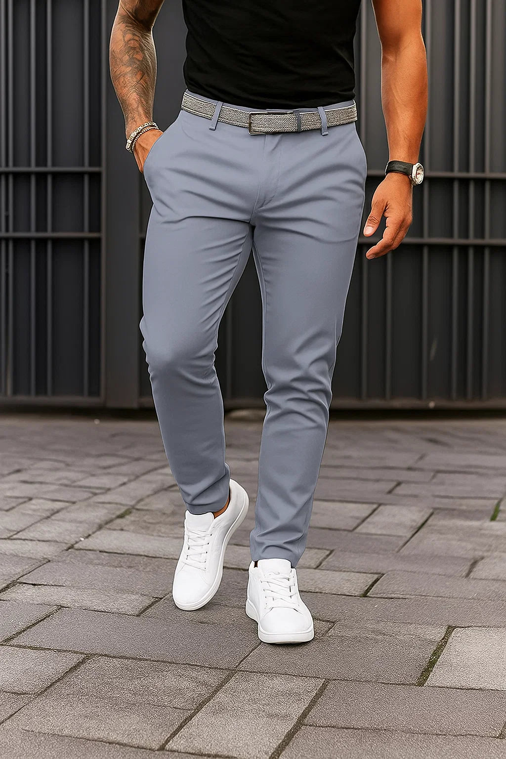 Heren Stretch Chino Broek Met Slim Fit En Zakken