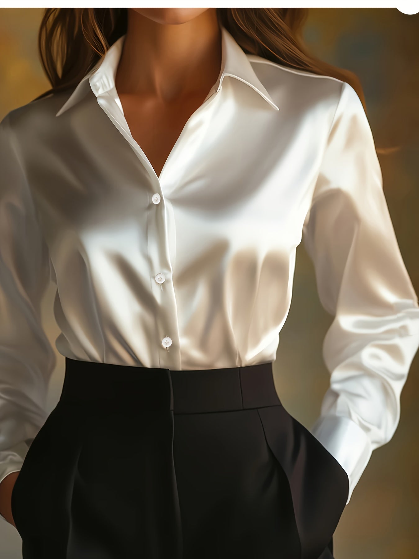 Luxe Satijnen Dames Blouse Met Knoopsluiting En Lange Mouwen