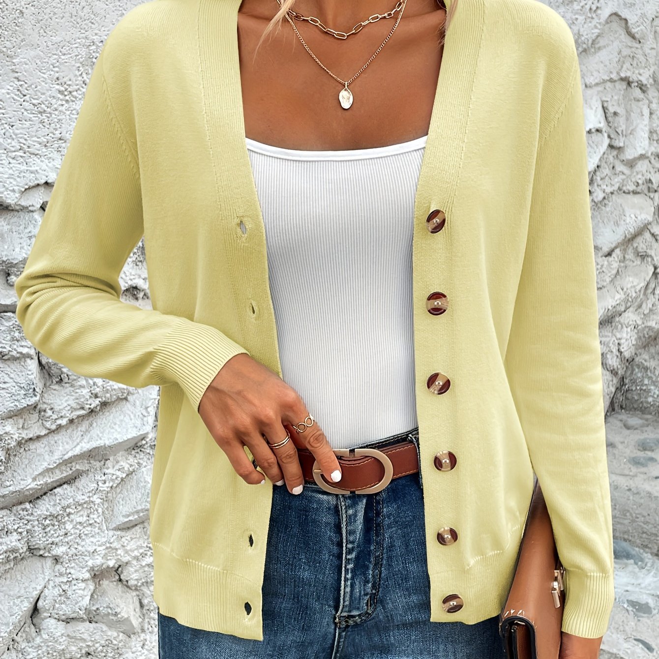Elegant Dames Vest Met Knopen En Lange Mouwen