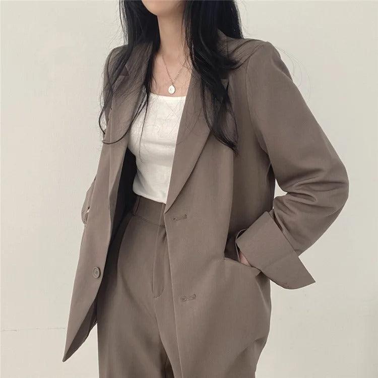 Athena - Minimalistische Blazerset met Bijpassende Broek voor Dames
