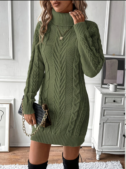 Kabelgebreide Mini Sweaterjurk Met Col Voor Dames Winter