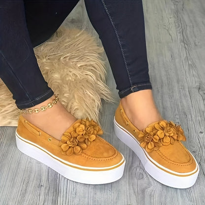 Katerine - Canvas Loafers met Bloemendetail en Plateauzool