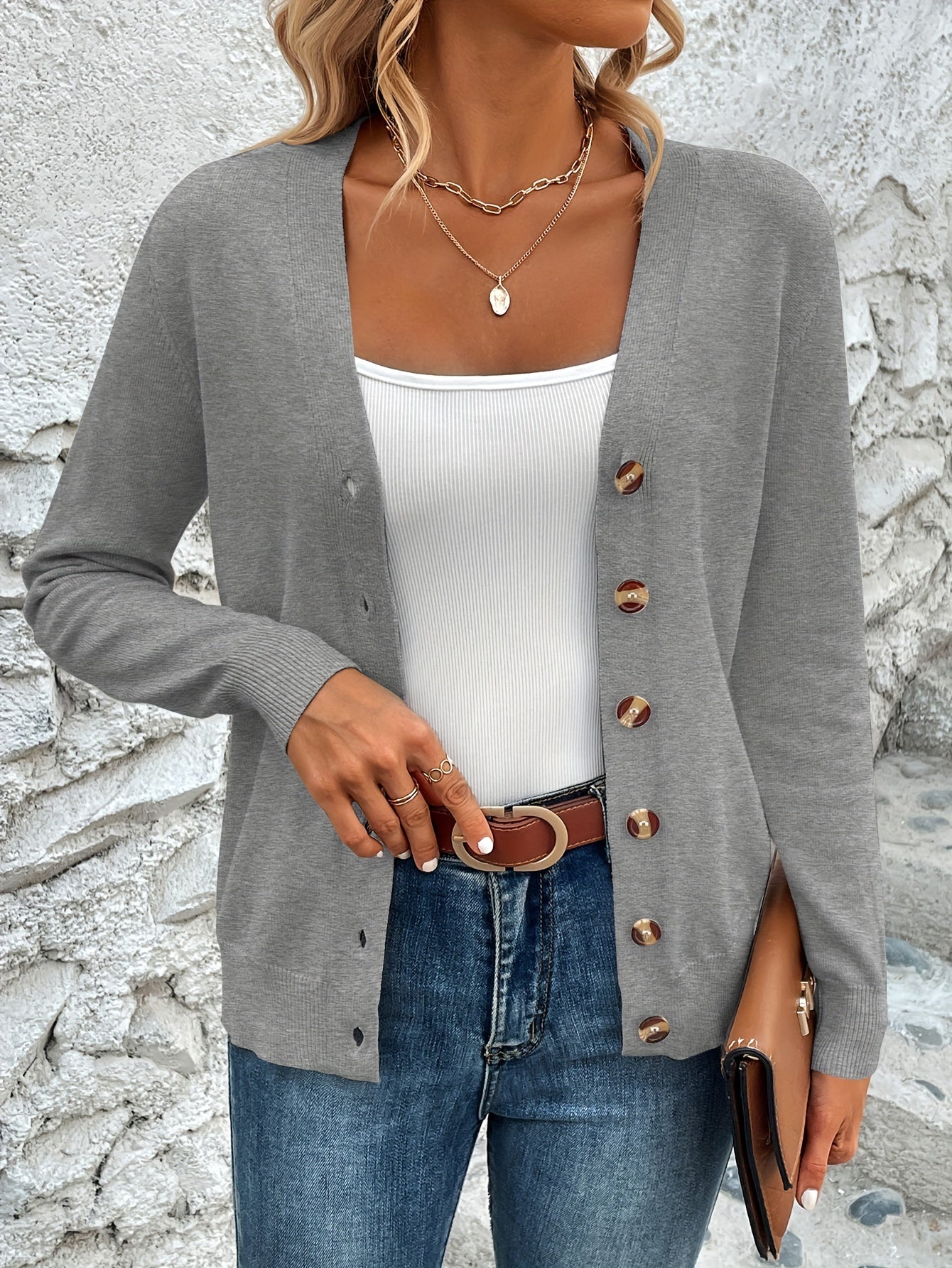 Elegant Dames Vest Met Knopen En Lange Mouwen