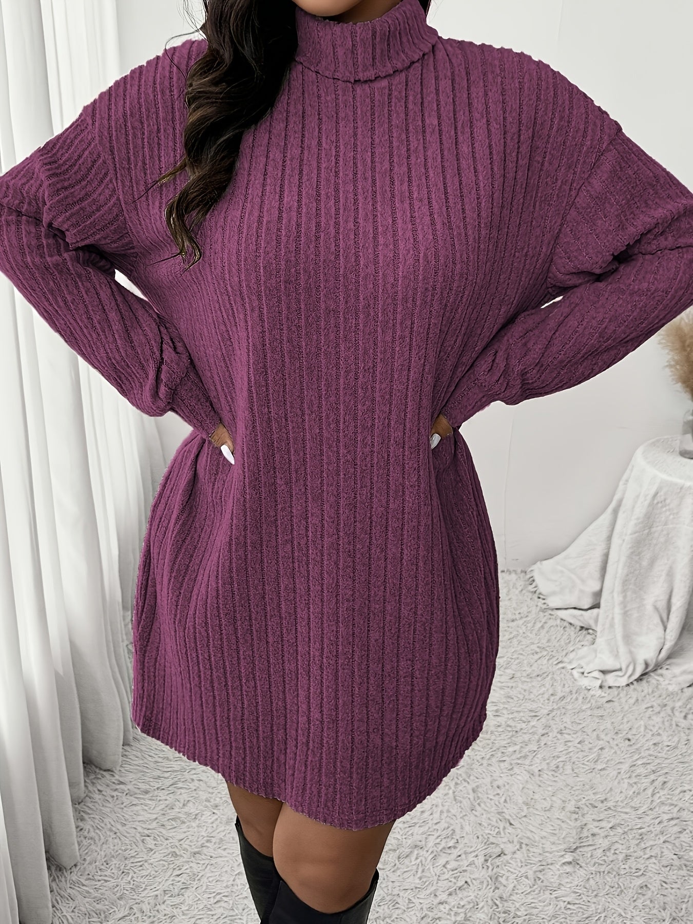 Chique Geribde Mini Sweaterjurk Met Col Voor Vrouwen
