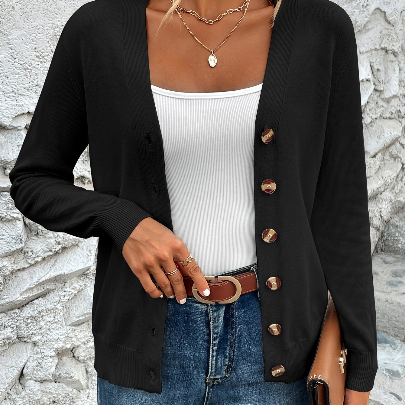 Elegant Dames Vest Met Knopen En Lange Mouwen