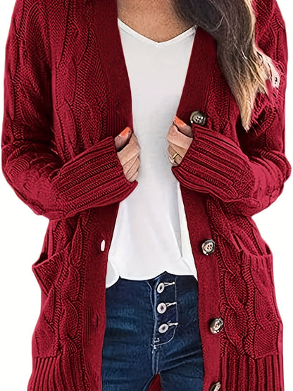 Warm Kabelgebreid Dames Vest Met Knopen En Zakken