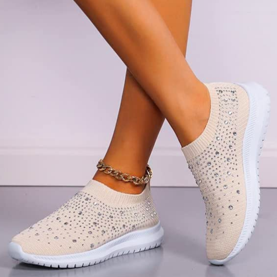 Vrouwen Instap Sneakers Met Strassdetails En Comfortzool