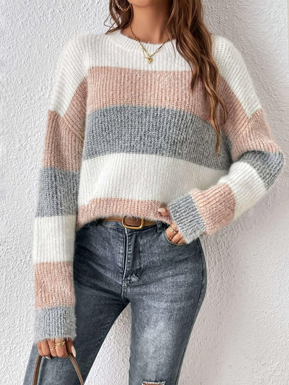 Gestreepte Winter Sweater Dames Lange Mouwen Gebreid