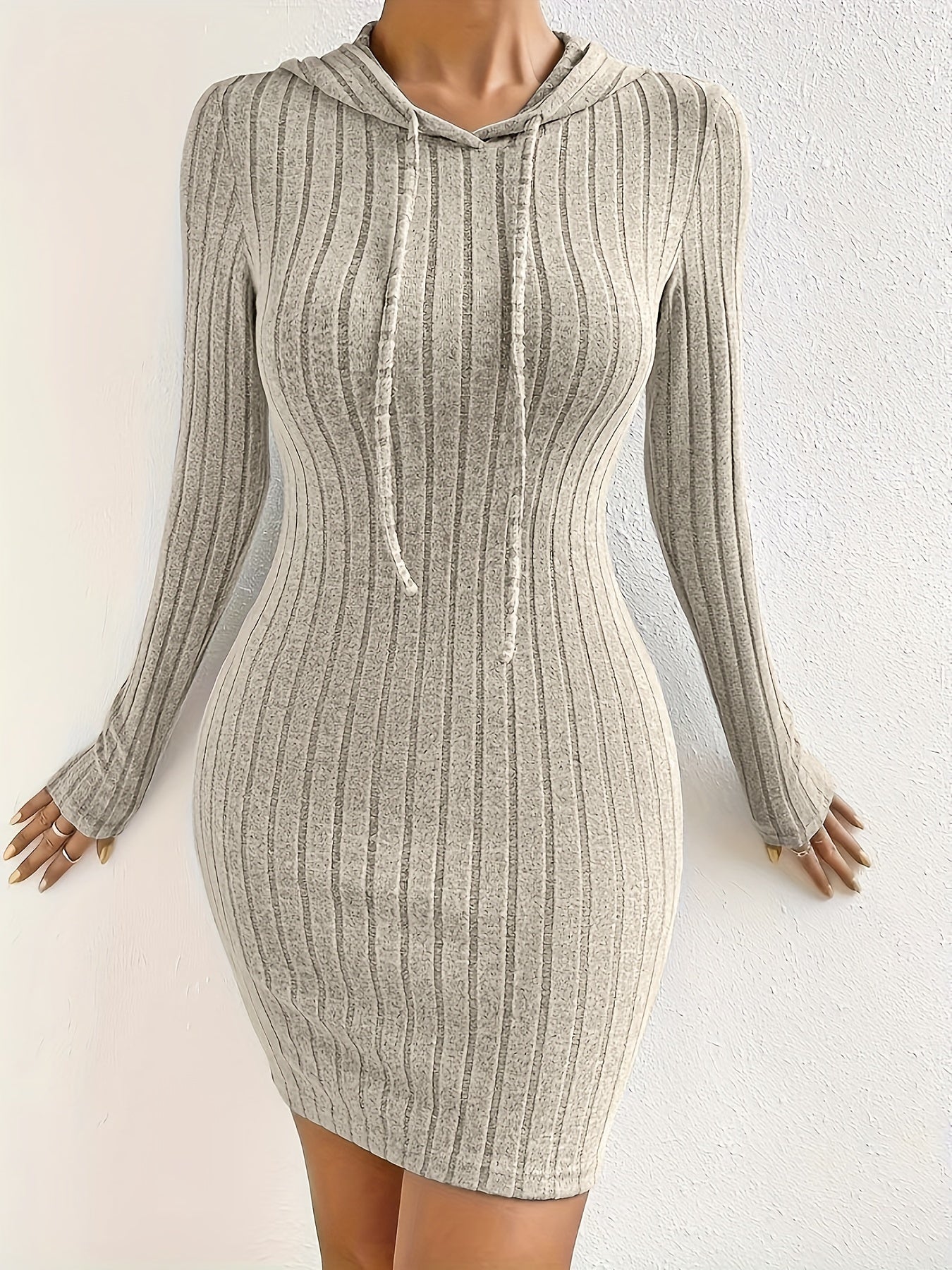 Geribde Mini Bodycon Sweaterjurk met Lange Mouwen