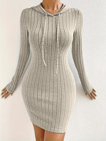 Geribde Mini Bodycon Sweaterjurk met Lange Mouwen