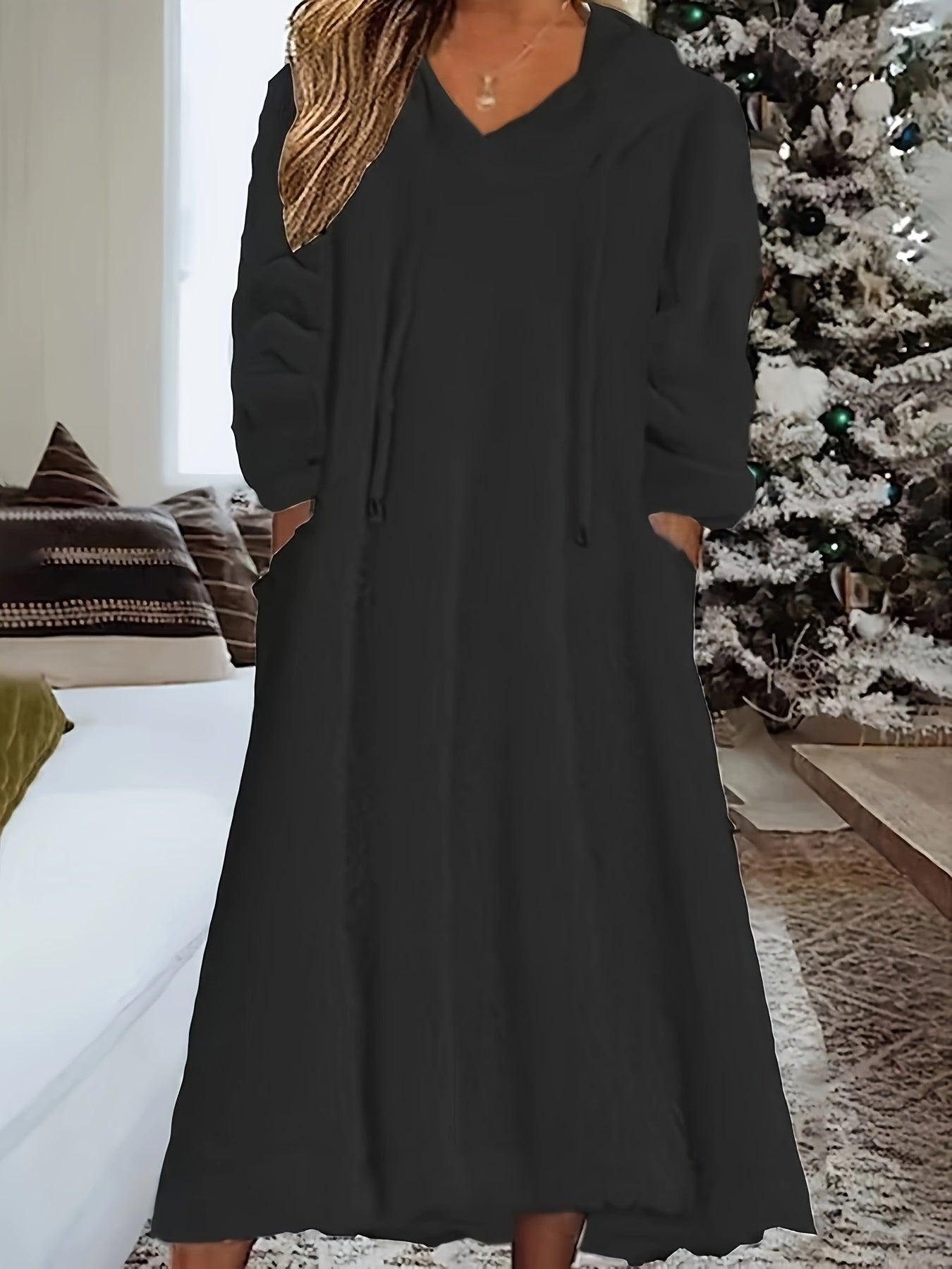 Knusse Warme Teddy Maxi Sweaterjurk Met Zakken Voor Dames