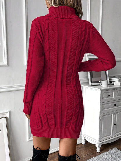 Kabelgebreide Mini Sweaterjurk Met Col Voor Dames Winter