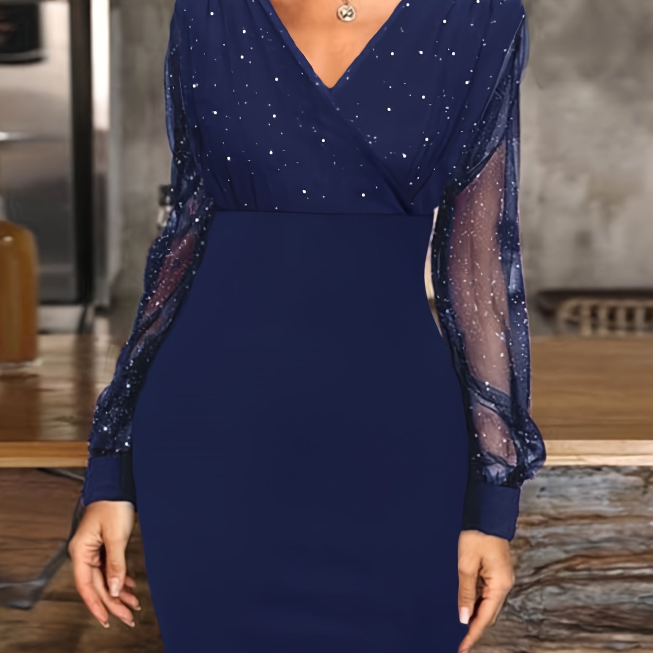 Pailletten Cocktail Mini Jurk Voor Vrouwen Met Lange Mesh Mouwen