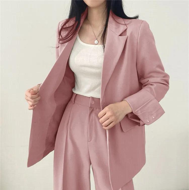 Athena - Minimalistische Blazerset met Bijpassende Broek voor Dames