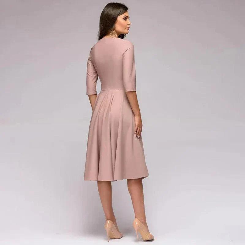 Albina - Elegante Strikdetail Midi Jurk voor dames
