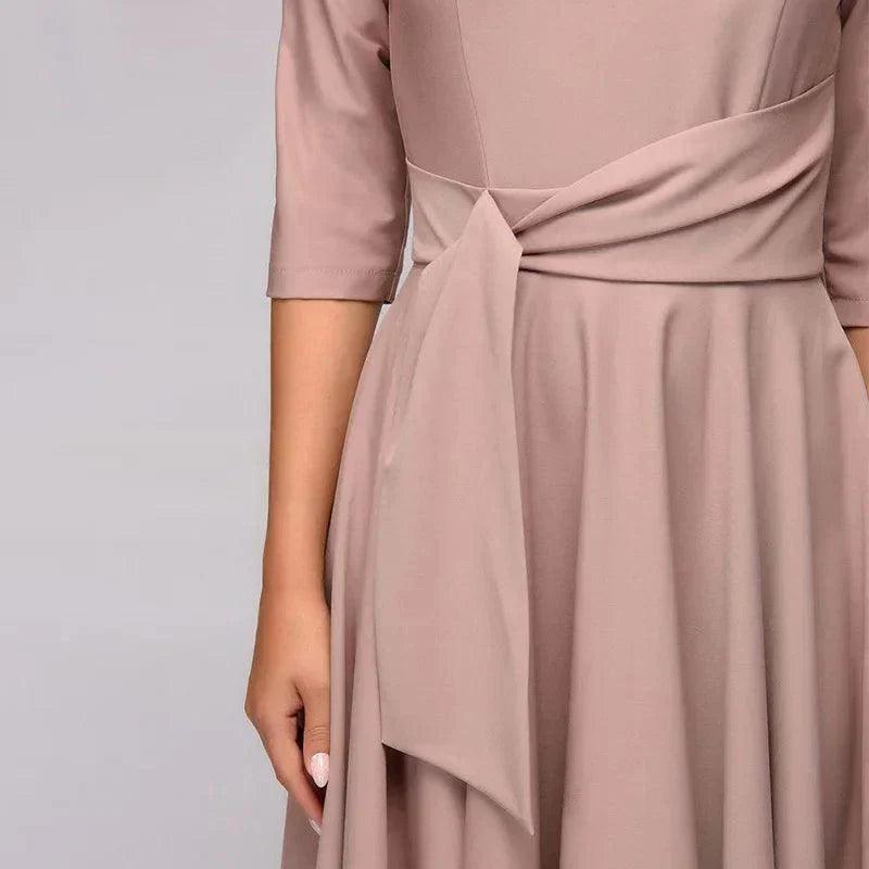 Albina - Elegante Strikdetail Midi Jurk voor dames