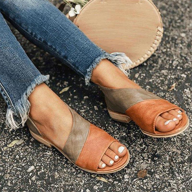 Fabienne - Vintage Tweekleurige Open Teen Sandalen voor Vrouwen