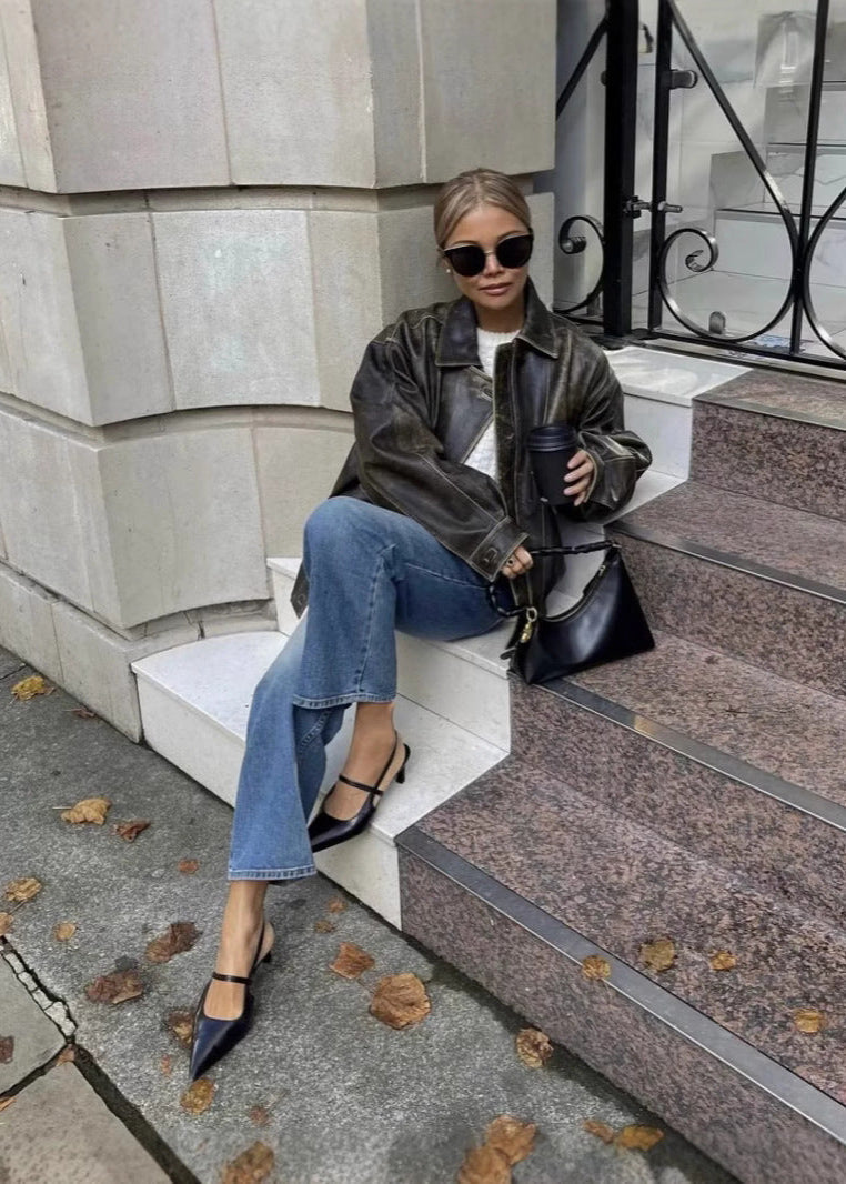 Oversized Dames Bomberjack Met Distressed Afwerking