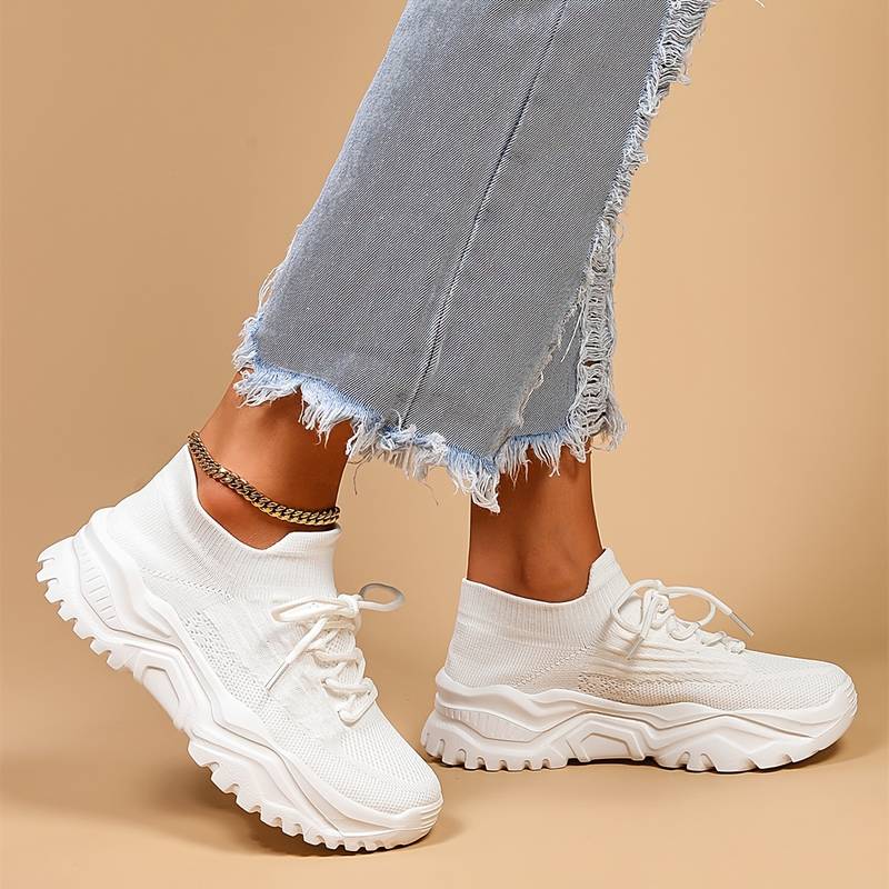 Dames Chunky Sneakers Met Platform Zool En Veter Sluiting