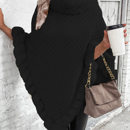 Warme Stijlvolle Poncho Trui Voor Dames Me Bontlook Col