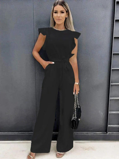 Nina – Jumpsuit met Wijde Pijpen en Getailleerde Pasvorm