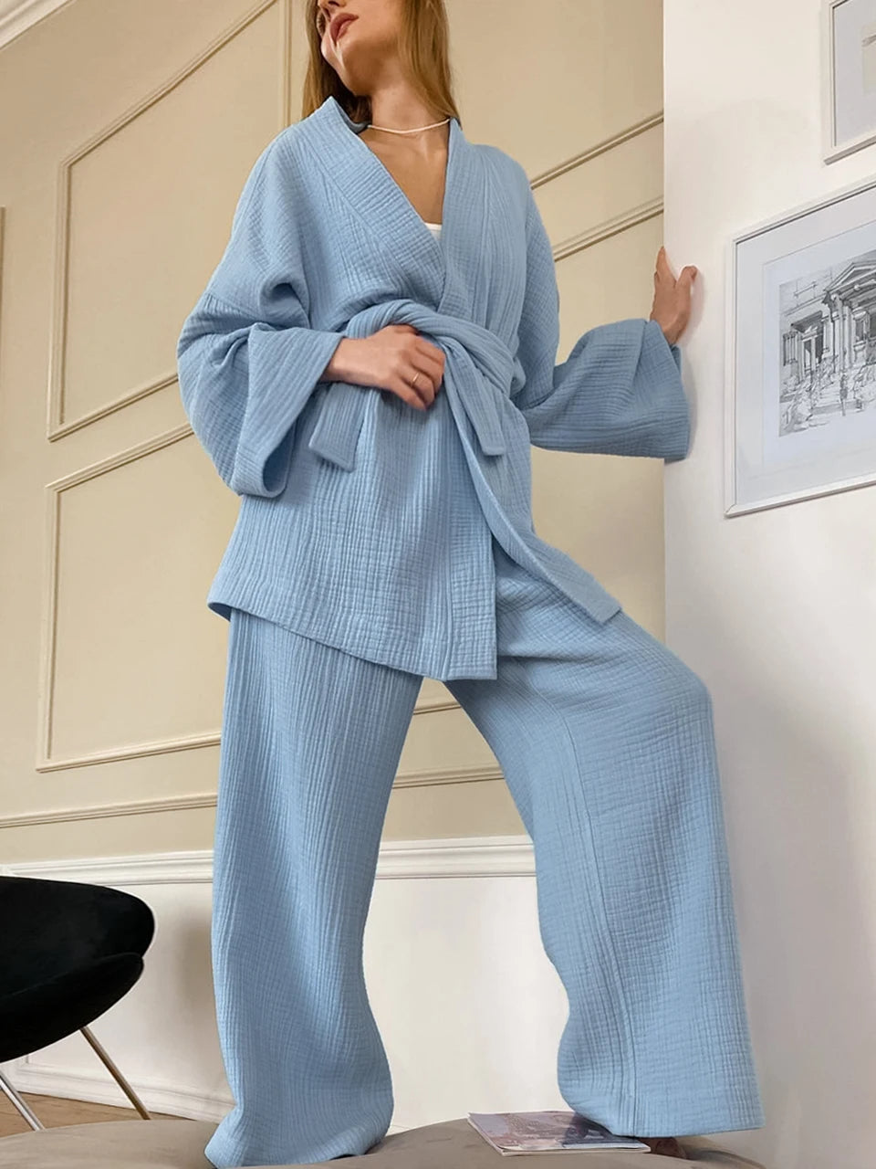 Emília - Loungewear Set met Wijde Mouwen en Ceintuur