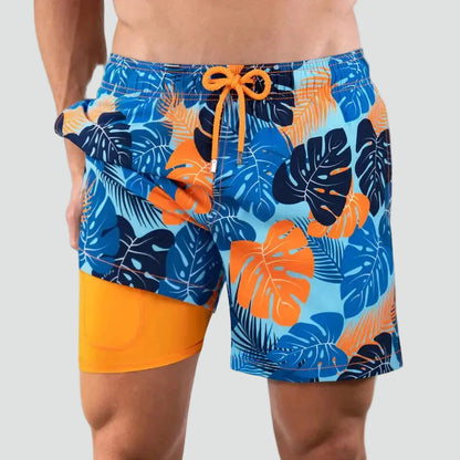 Heren Zwembroek Met Binnenbroek En Tropische Print