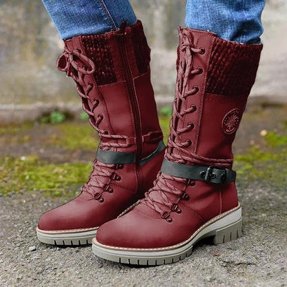 Winter Laarzen voor Dames met Veter en Rits Gebreide Boord Antislip Zool