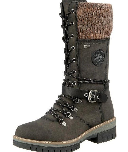 Winter Laarzen voor Dames met Veter en Rits Gebreide Boord Antislip Zool