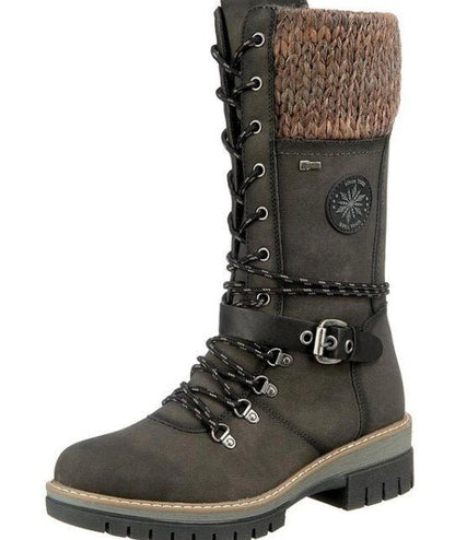 Winter Laarzen voor Dames met Veter en Rits Gebreide Boord Antislip Zool