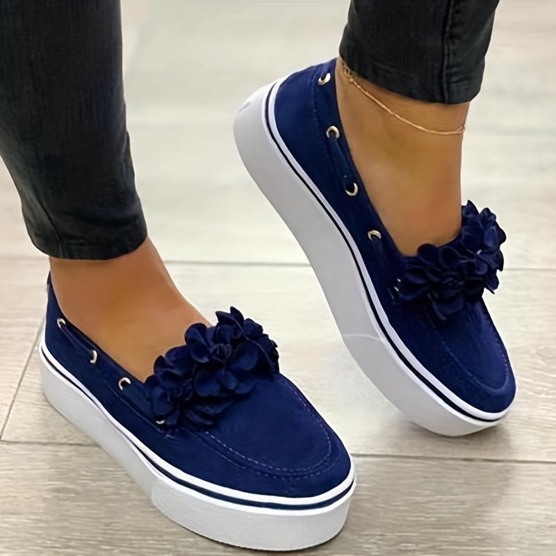 Katerine - Canvas Loafers met Bloemendetail en Plateauzool