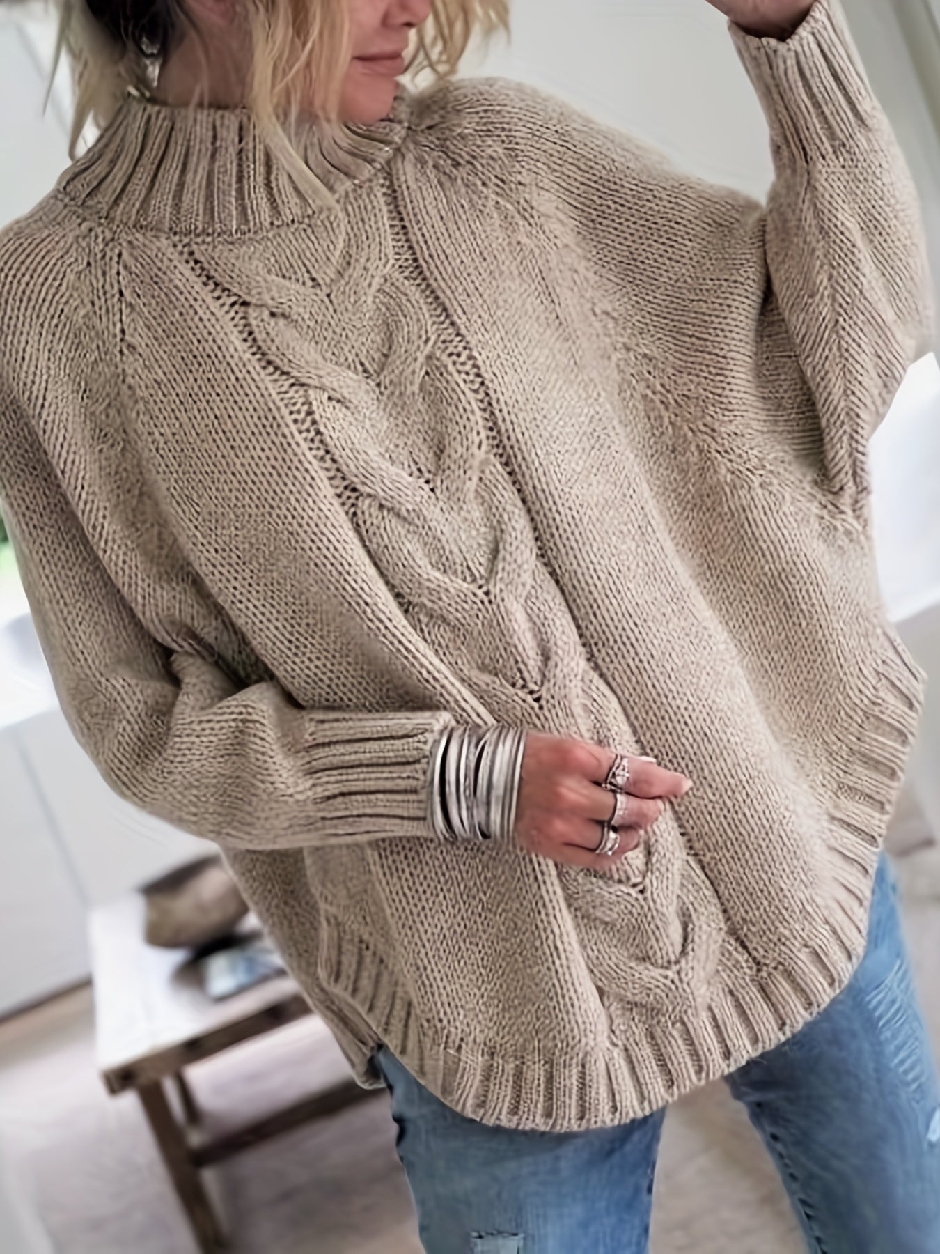 Warme Oversized Kabeltrui Voor Dames Met Col