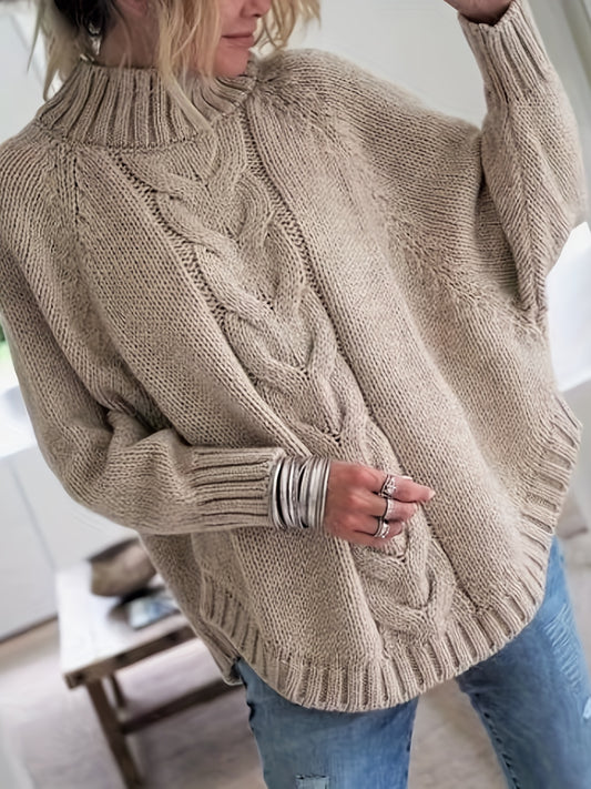 Warme Oversized Kabeltrui Voor Dames Met Col
