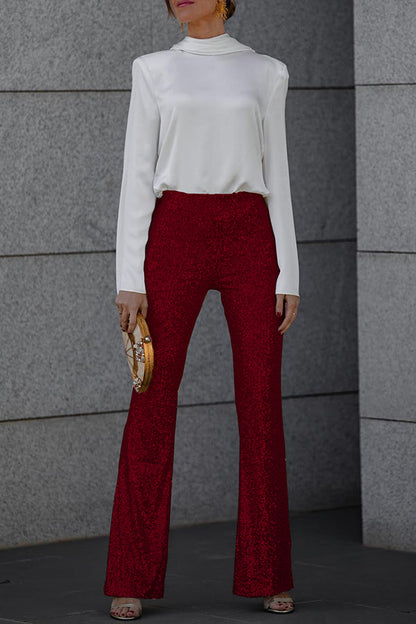 Glitter Elegante Dames High Waist Flared Pailletten Broek