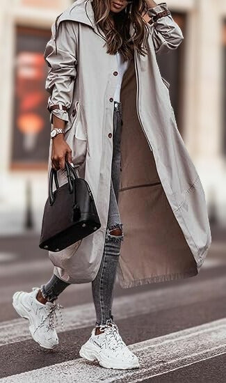 Elegante Dames Maxi Trenchcoat met knopen